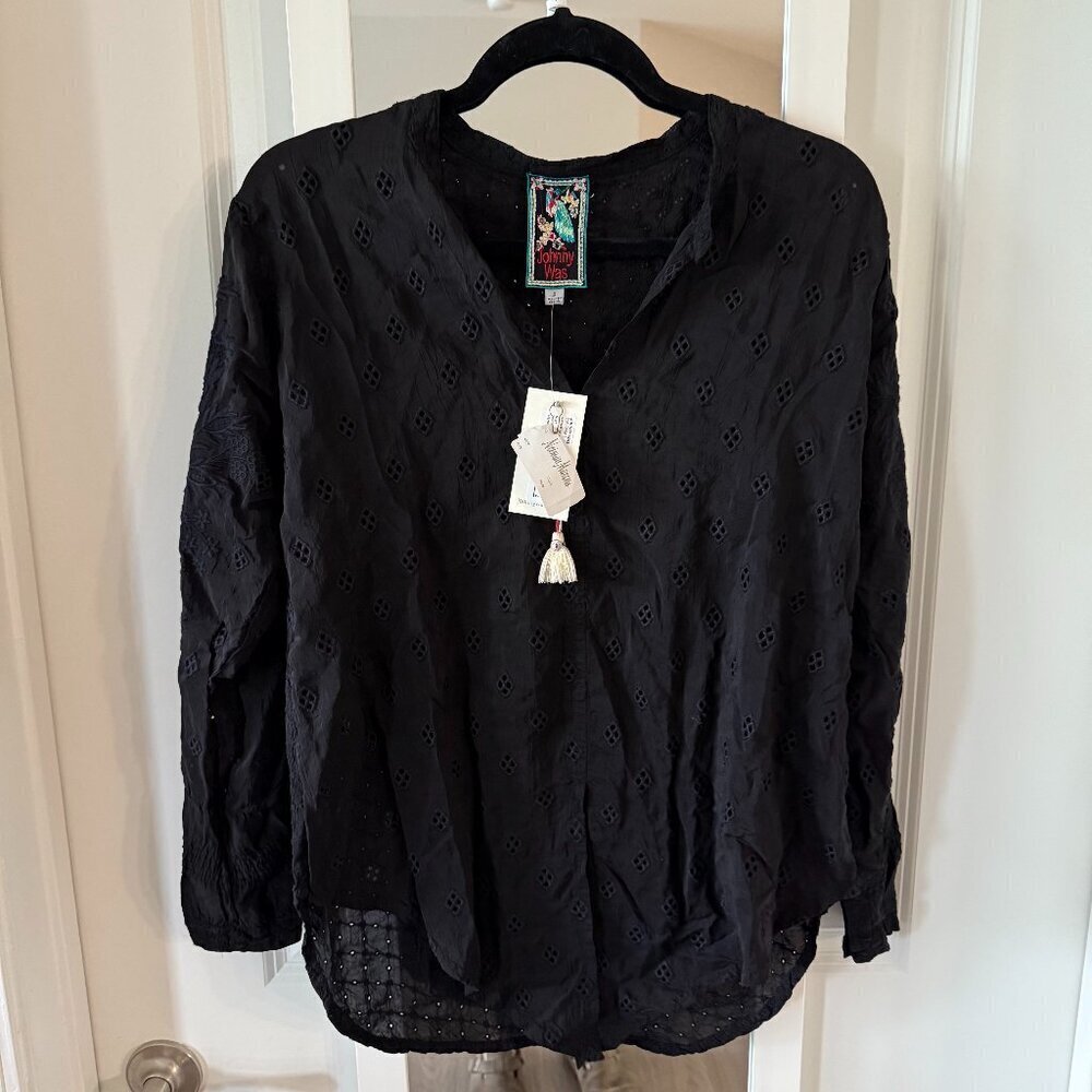 NEW Johnny Was Hunter Tie Front Blouse Size Small Color Black